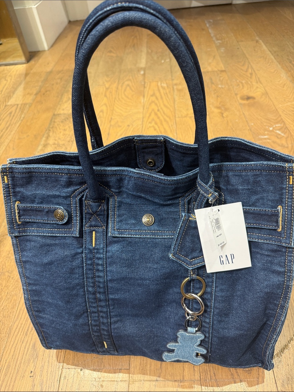 GAP Denim Tote LARGE in Indigo Blue with Charm